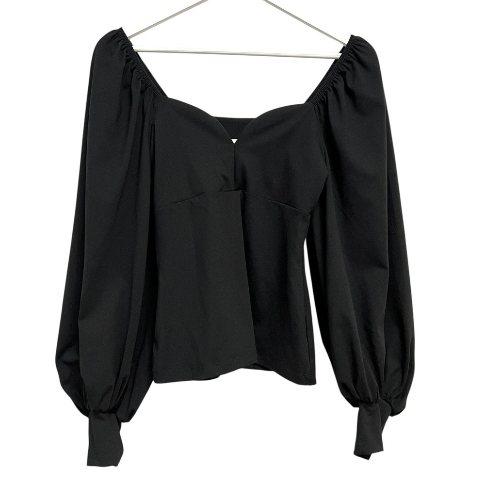 Susana Monaco Blouse Womens Small Black Sweetheart Balloon Sleeve Stretch Top‎
